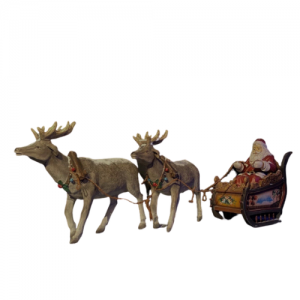 Kerstman met arreslee en rendieren